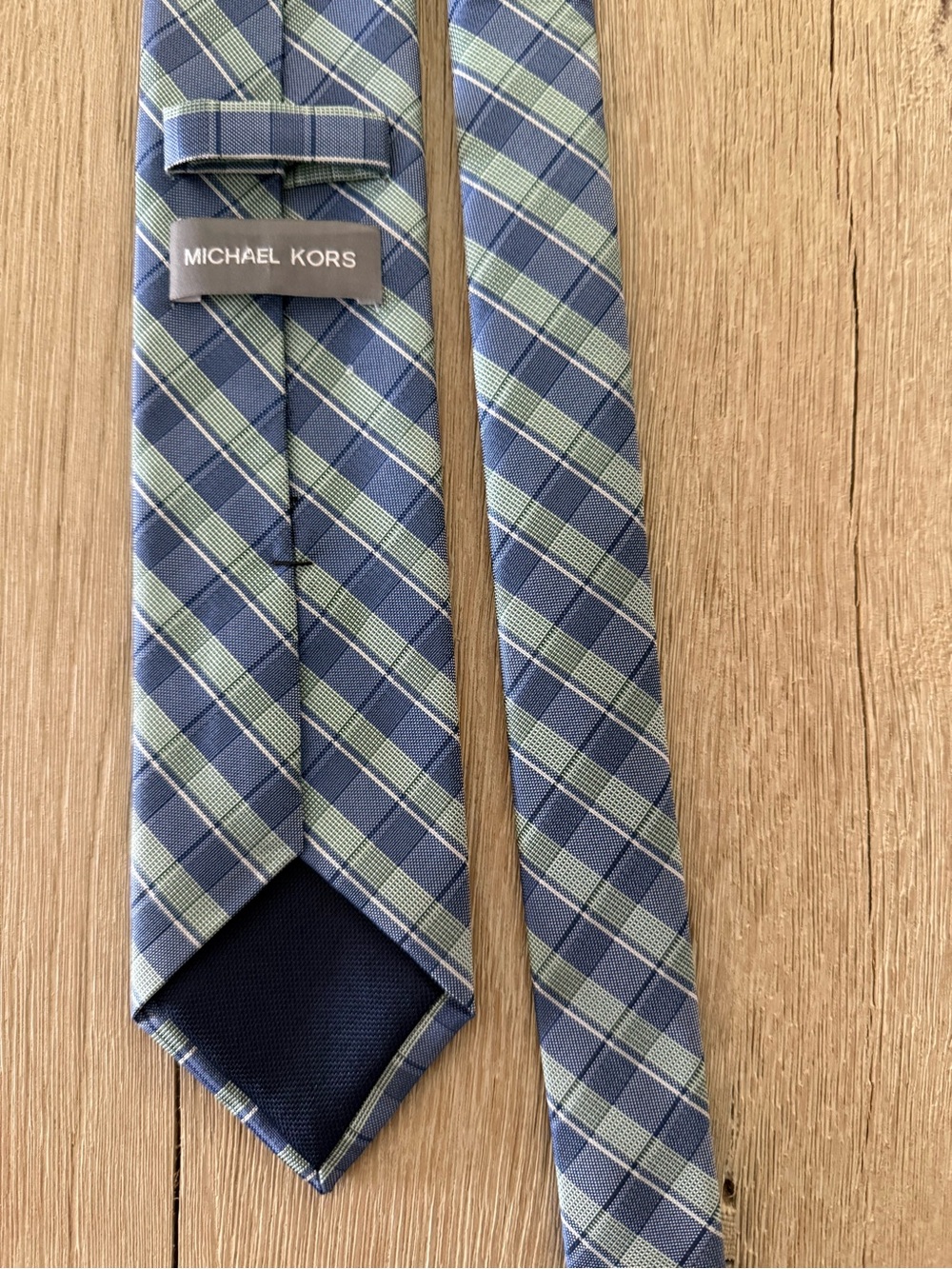 Michael Kors Navy and Light Green Plaid Men's Tie